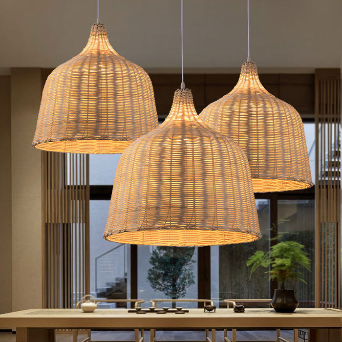 Lampadario in bambù intrecciato, comodino, camera da letto, sala da tè in stile giapponese