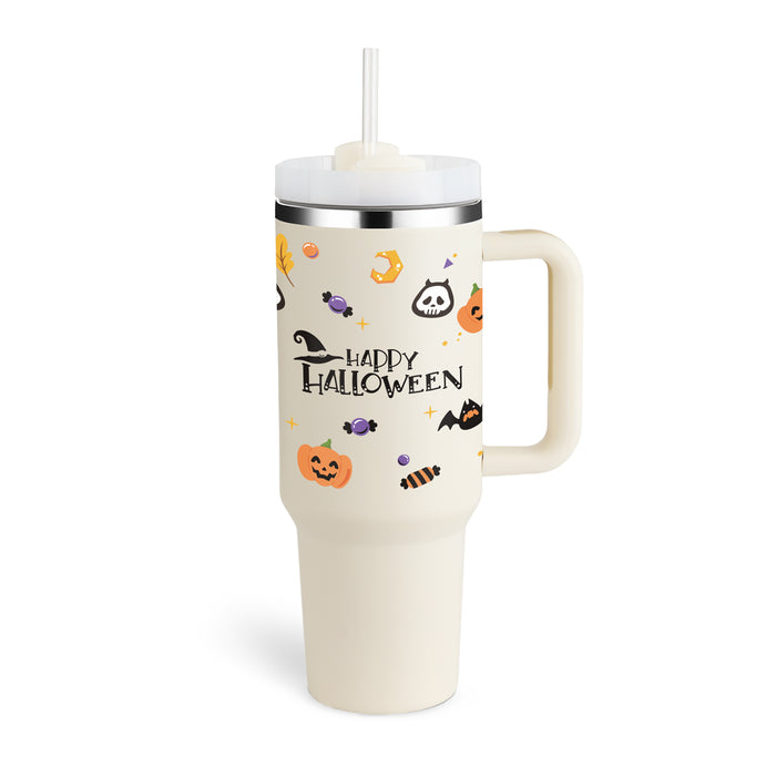 Halloween Thermobecher 1.2 Liter Strohhalm Kaffee Isolierung Tasse mit Griff Portable Auto Edelstahl Wasserflasche Große Kapazität Reisen BPA frei Thermobecher