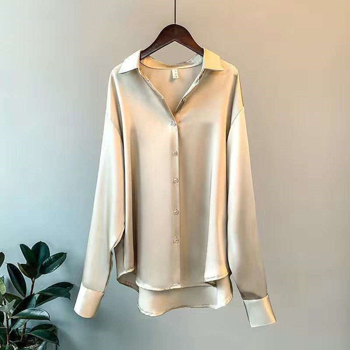 Chemise femme en satin à manches longues