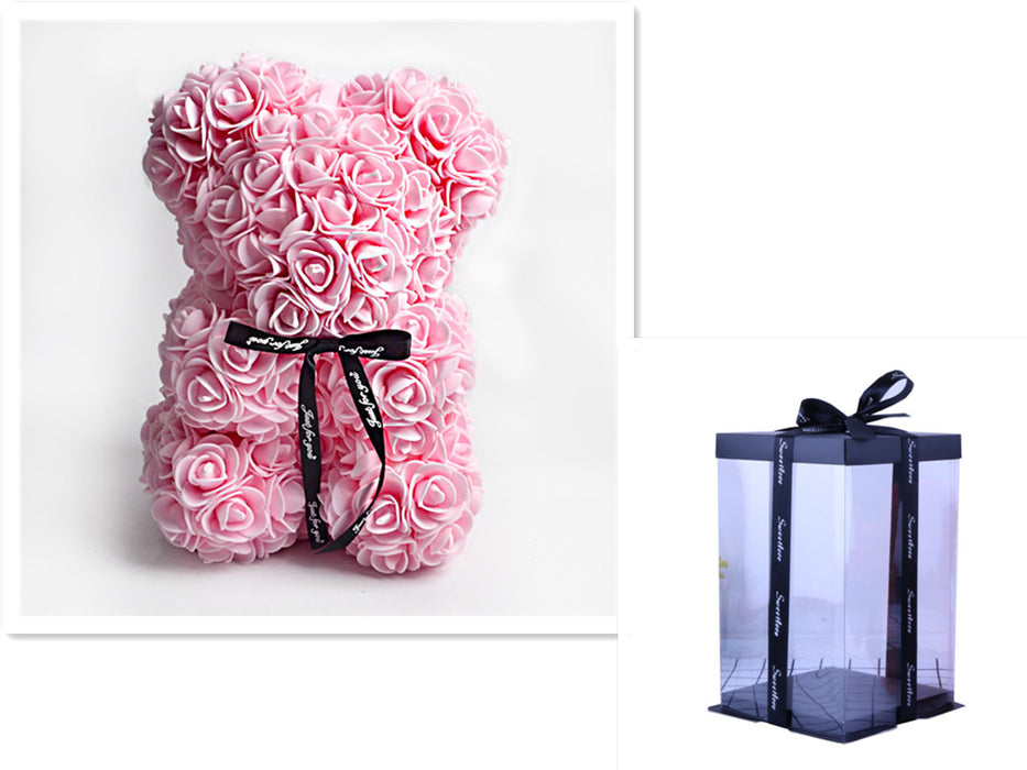 Cadeau de la Saint-Valentin Ours Rose Fleur Éternelle Ours en Peluche Rose Ours en Mousse PE 25 cm Saint Valentin