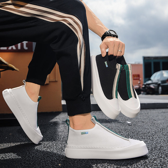 Mocassins en maille respirante tissés volants assortis avec tout, chaussures de Skate simples à semelles épaisses à la mode pour hommes