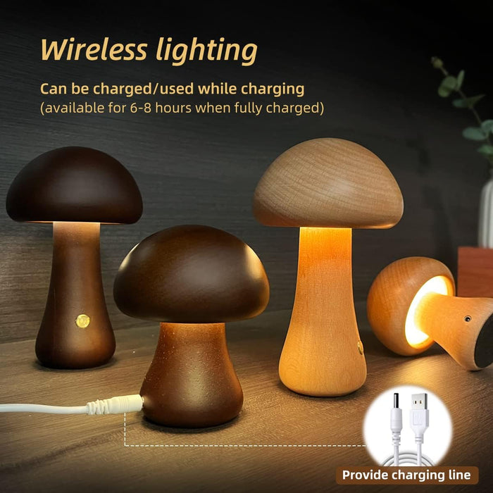 Ins cogumelo fofo de madeira led luz noturna com interruptor de toque abajur de mesa de cabeceira para quarto de crianças lâmpadas noturnas de dormir decoração de casa