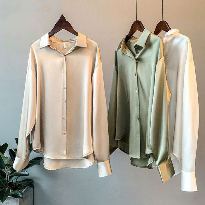 Chemise femme en satin à manches longues