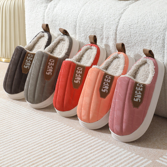 Zapatillas de casa a rayas, impermeables, suela gruesa, antideslizantes, pantuflas de felpa cálidas para interiores, zapatos de casa para mujeres, hombres, parejas, otoño e invierno
