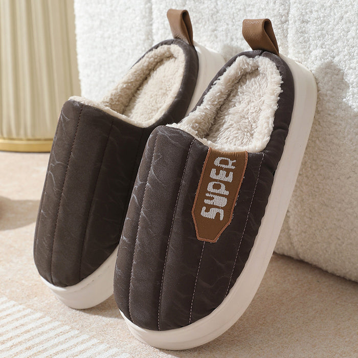 Zapatillas de casa a rayas, impermeables, suela gruesa, antideslizantes, pantuflas de felpa cálidas para interiores, zapatos de casa para mujeres, hombres, parejas, otoño e invierno
