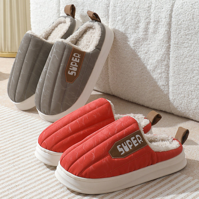 Zapatillas de casa a rayas, impermeables, suela gruesa, antideslizantes, pantuflas de felpa cálidas para interiores, zapatos de casa para mujeres, hombres, parejas, otoño e invierno