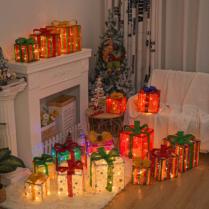 Beleuchtete Outdoor-Weihnachtsdekorationen Leuchtende Weihnachtsgeschenkbox mit Schleife - Weihnachtsbaum-, Haus-, Garten- & Hofdekoration