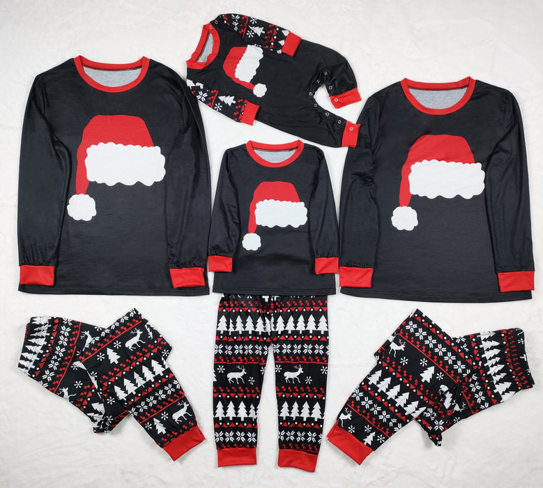Novo conjunto de pijamas de outono e inverno para casa usar chapéu de natal impresso terno pai-filho