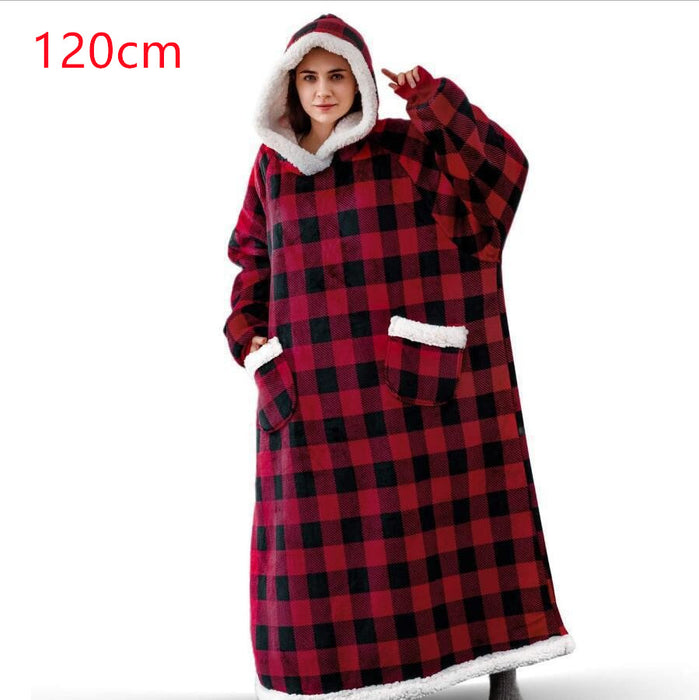 Couverture à capuche TV d'hiver, vêtements chauds pour la maison, pull surdimensionné avec poches pour femmes et hommes
