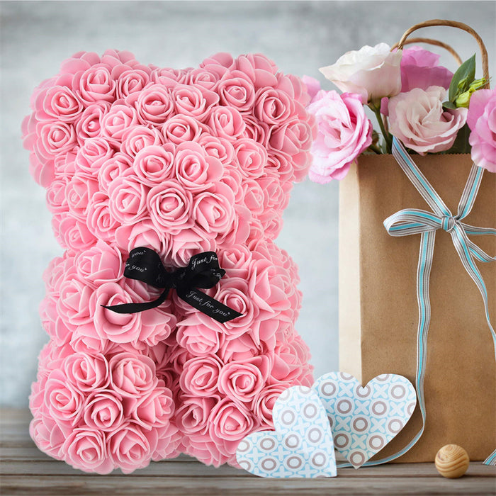 Cadeau de la Saint-Valentin Ours Rose Fleur Éternelle Ours en Peluche Rose Ours en Mousse PE 25 cm Saint Valentin