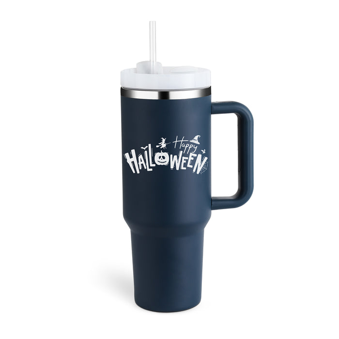 Halloween Thermobecher 1.2 Liter Strohhalm Kaffee Isolierung Tasse mit Griff Portable Auto Edelstahl Wasserflasche Große Kapazität Reisen BPA frei Thermobecher