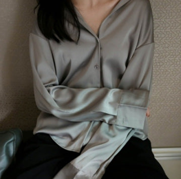 Chemise femme en satin à manches longues