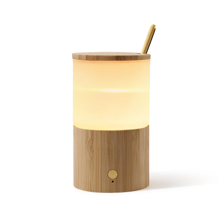 Vara de madeira de bambu série termostática copo de água luz noturna de toque de três velocidades