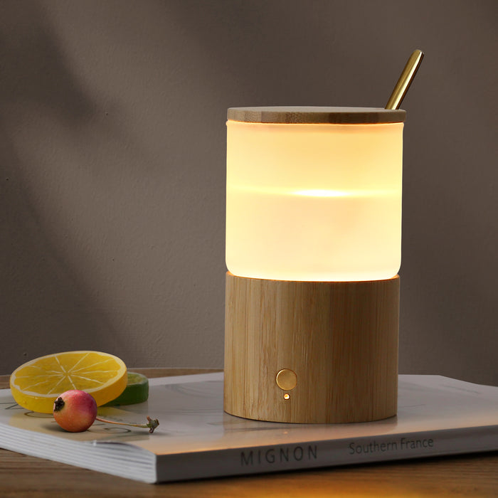 Vara de madeira de bambu série termostática copo de água luz noturna de toque de três velocidades