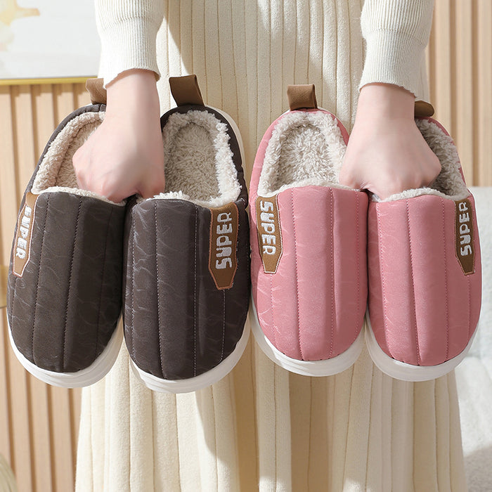 Zapatillas de casa a rayas, impermeables, suela gruesa, antideslizantes, pantuflas de felpa cálidas para interiores, zapatos de casa para mujeres, hombres, parejas, otoño e invierno