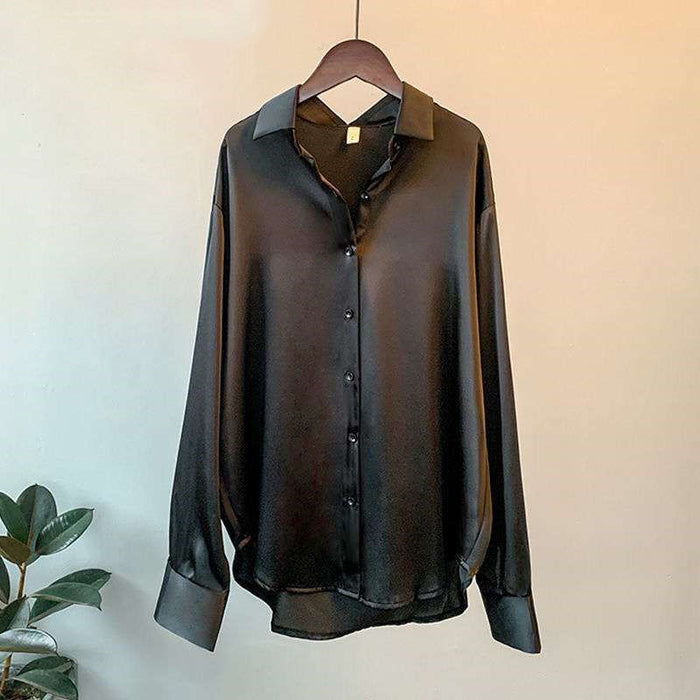 Chemise femme en satin à manches longues
