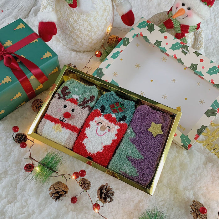 Autumn And Winter Thickening And Warmth No Fluffy Coral Fleece Christmas Socks Boxed