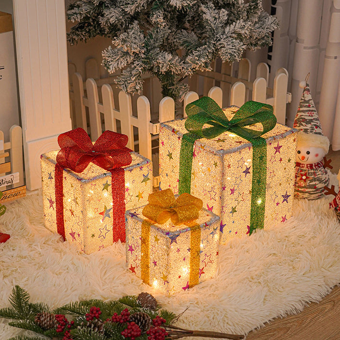 Beleuchtete Outdoor-Weihnachtsdekorationen Leuchtende Weihnachtsgeschenkbox mit Schleife - Weihnachtsbaum-, Haus-, Garten- & Hofdekoration