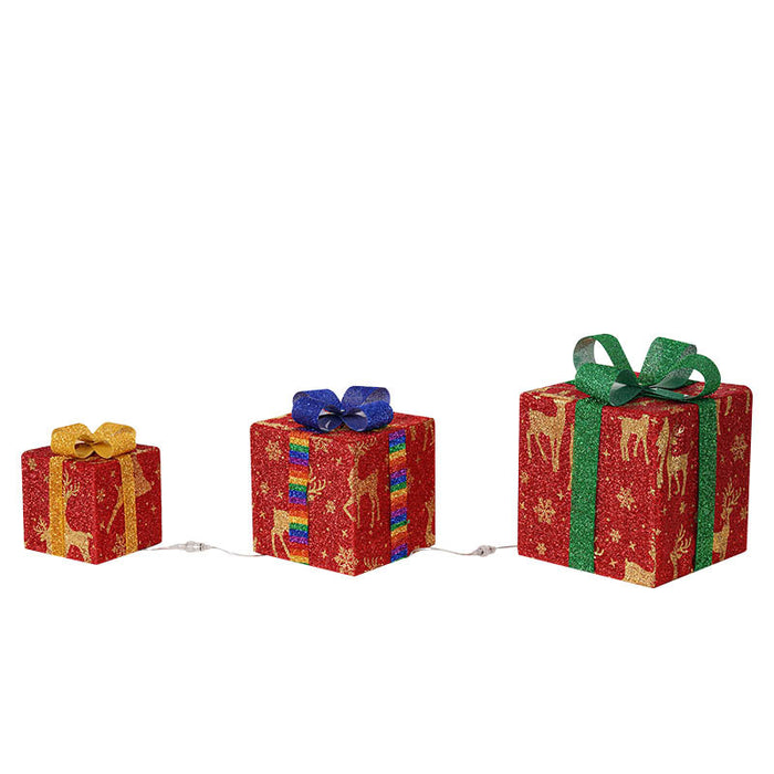 Beleuchtete Outdoor-Weihnachtsdekorationen Leuchtende Weihnachtsgeschenkbox mit Schleife - Weihnachtsbaum-, Haus-, Garten- & Hofdekoration
