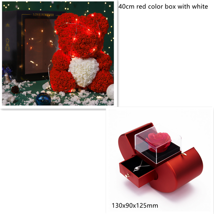 Cadeau de la Saint-Valentin Ours Rose Fleur Éternelle Ours en Peluche Rose Ours en Mousse PE 25 cm Saint Valentin