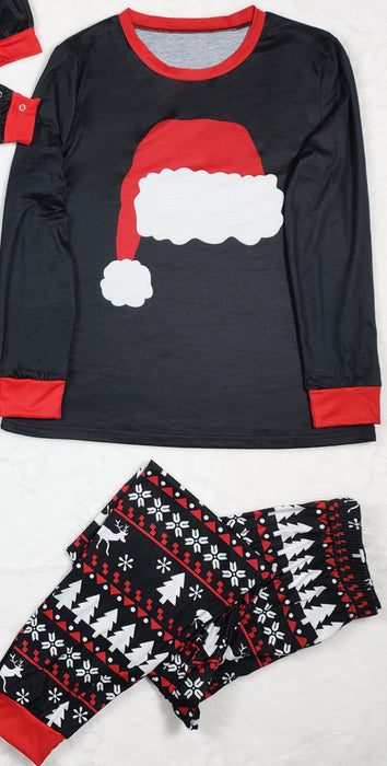 Novo conjunto de pijamas de outono e inverno para casa usar chapéu de natal impresso terno pai-filho