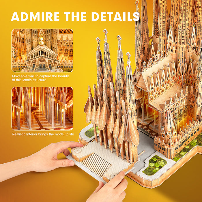 Le Cube Sagrada Familia Cathedral LED Version Of 3D Stereo Puzzle Hand-made Difficult Church Puzzle