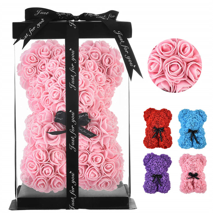 Cadeau de la Saint-Valentin Ours Rose Fleur Éternelle Ours en Peluche Rose Ours en Mousse PE 25 cm Saint Valentin