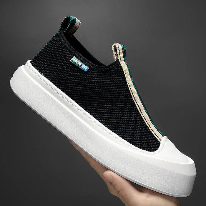 Mocassins en maille respirante tissés volants assortis avec tout, chaussures de Skate simples à semelles épaisses à la mode pour hommes