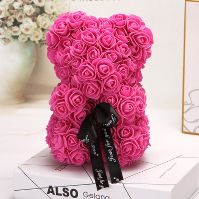Cadeau de la Saint-Valentin Ours Rose Fleur Éternelle Ours en Peluche Rose Ours en Mousse PE 25 cm Saint Valentin