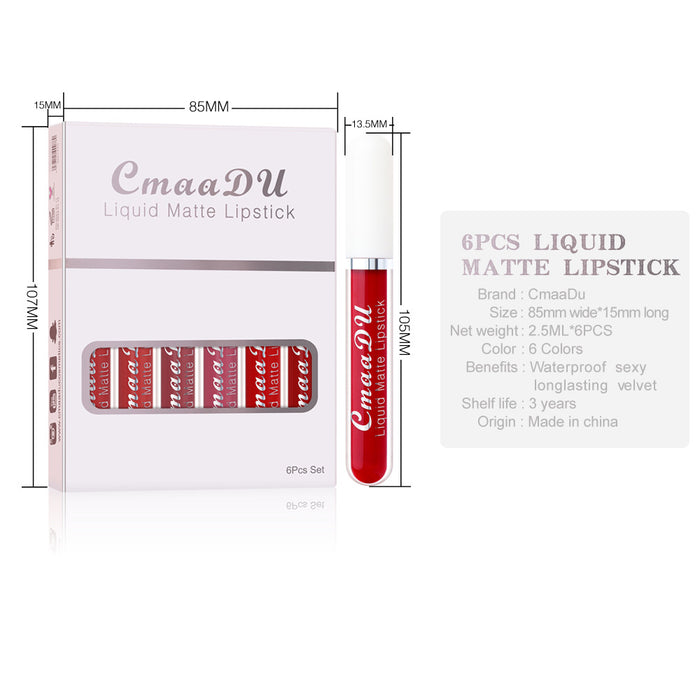 6 Schachteln mit mattem, antihaftbeschichtetem, wasserfestem Lippenstift und langanhaltendem Lipgloss