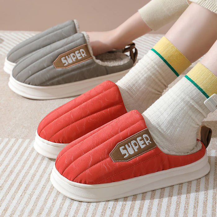 Zapatillas de casa a rayas, impermeables, suela gruesa, antideslizantes, pantuflas de felpa cálidas para interiores, zapatos de casa para mujeres, hombres, parejas, otoño e invierno