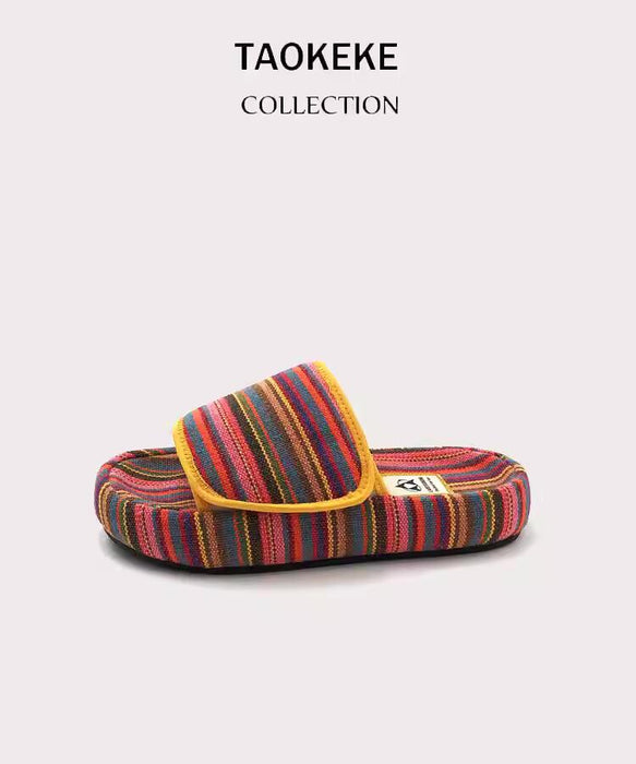 Thick-soled Slippers for Women Design Rainbow Color Canvas Casual Outerwear Flip Flops