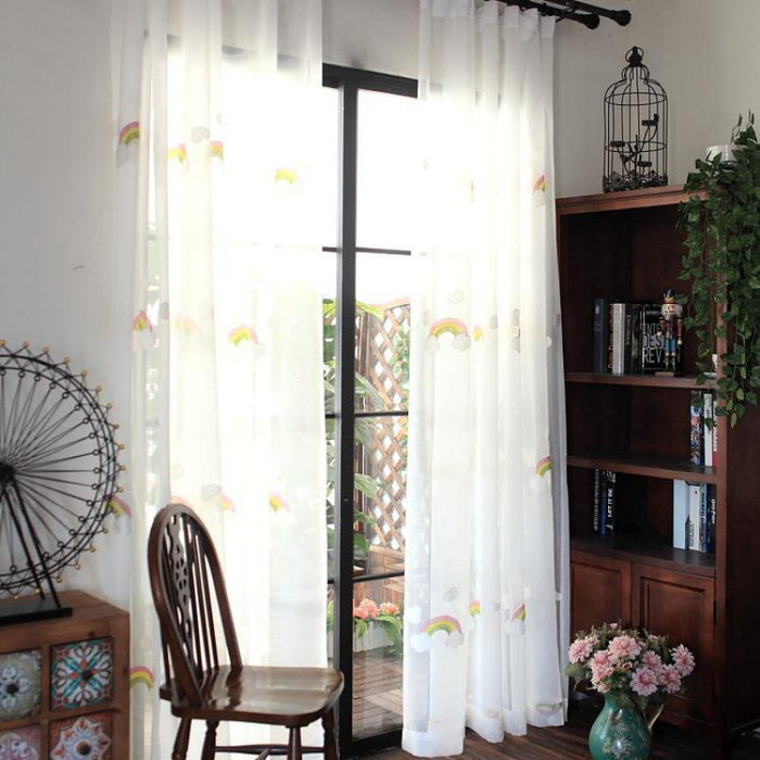 Cortinas de gaze arco-íris infantil com bordado pastoral