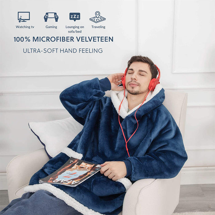 Couverture à capuche TV d'hiver, vêtements chauds pour la maison, pull surdimensionné avec poches pour femmes et hommes