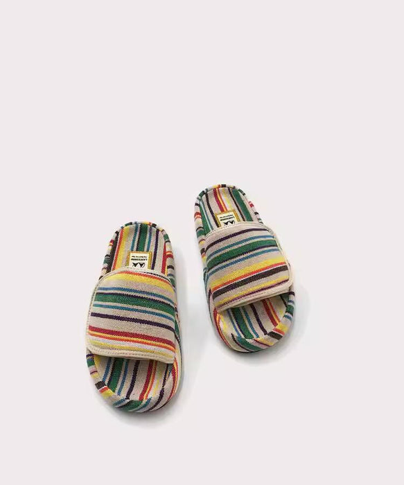 Thick-soled Slippers for Women Design Rainbow Color Canvas Casual Outerwear Flip Flops