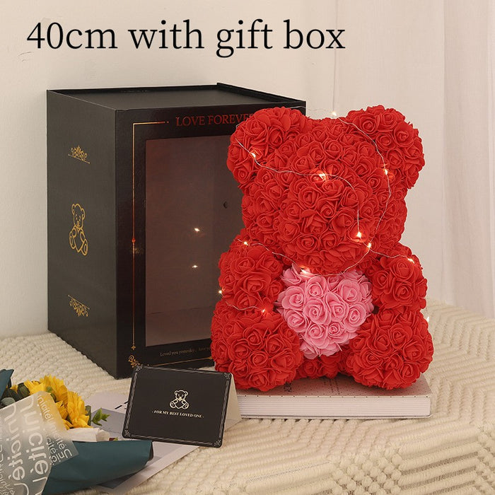 Cadeau de la Saint-Valentin Ours Rose Fleur Éternelle Ours en Peluche Rose Ours en Mousse PE 25 cm Saint Valentin