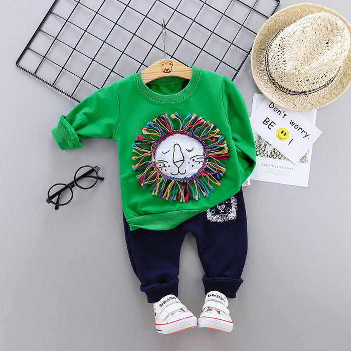 Round Neck Long-sleeved Sweater And Trousers Two-piece Children's Suit
