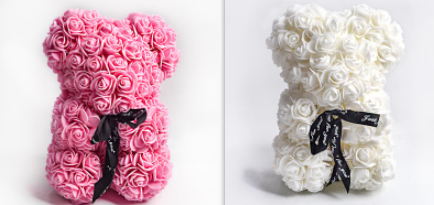 Cadeau de la Saint-Valentin Ours Rose Fleur Éternelle Ours en Peluche Rose Ours en Mousse PE 25 cm Saint Valentin