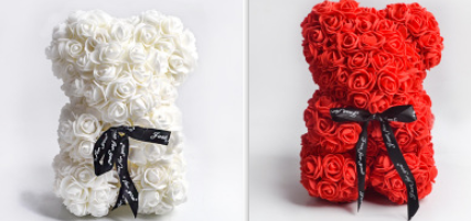 Cadeau de la Saint-Valentin Ours Rose Fleur Éternelle Ours en Peluche Rose Ours en Mousse PE 25 cm Saint Valentin