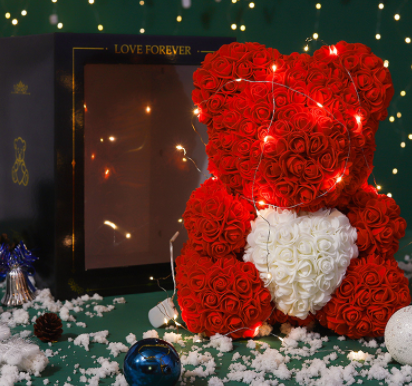 Cadeau de la Saint-Valentin Ours Rose Fleur Éternelle Ours en Peluche Rose Ours en Mousse PE 25 cm Saint Valentin