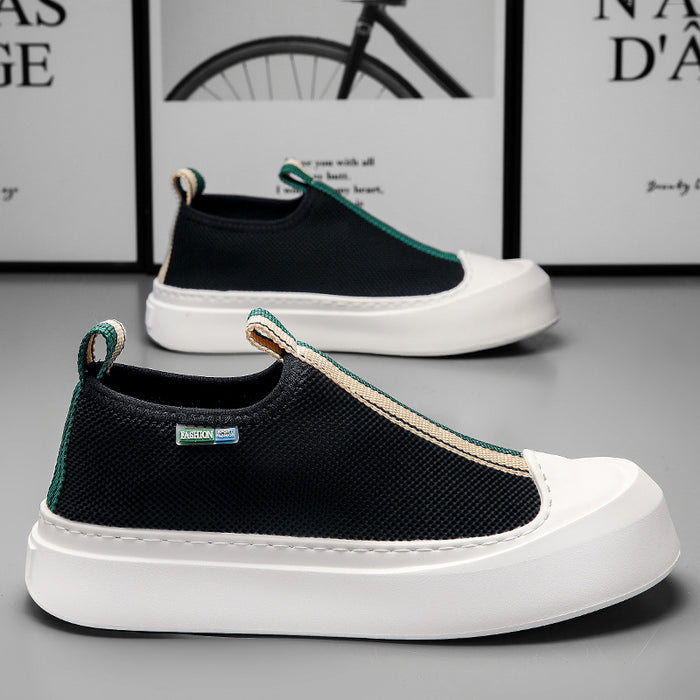 Mocassins en maille respirante tissés volants assortis avec tout, chaussures de Skate simples à semelles épaisses à la mode pour hommes