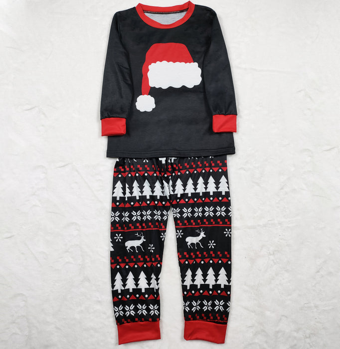 Novo conjunto de pijamas de outono e inverno para casa usar chapéu de natal impresso terno pai-filho