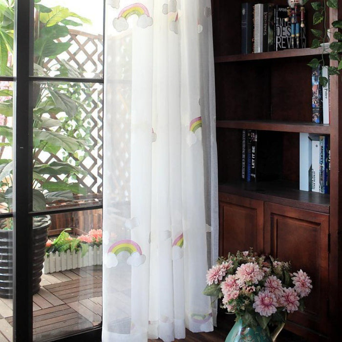 Cortinas de gaze arco-íris infantil com bordado pastoral