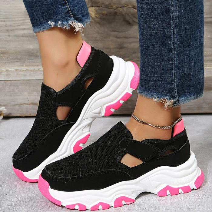 Scarpe sportive in mesh Scarpe da corsa preppy alla moda da donna con tacco piatto e punta tonda