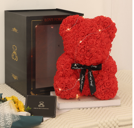 Cadeau de la Saint-Valentin Ours Rose Fleur Éternelle Ours en Peluche Rose Ours en Mousse PE 25 cm Saint Valentin