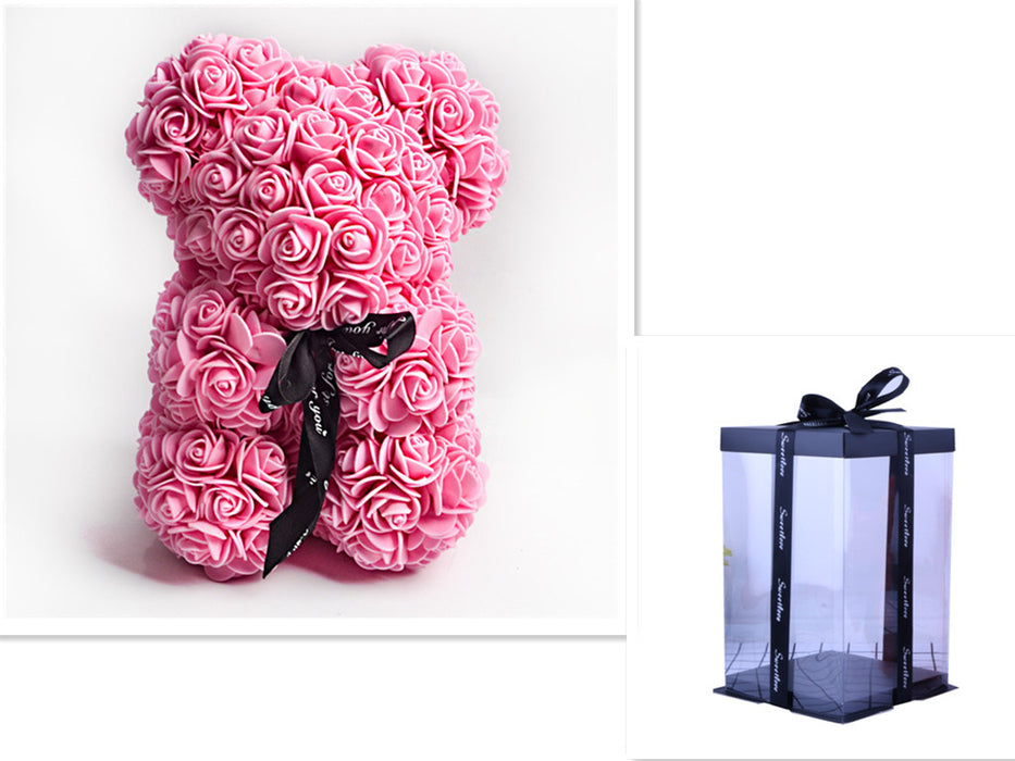 Cadeau de la Saint-Valentin Ours Rose Fleur Éternelle Ours en Peluche Rose Ours en Mousse PE 25 cm Saint Valentin