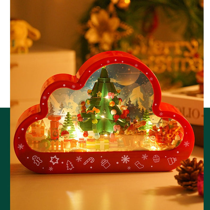 Natal novo estilo montado bloco de construção brinquedos nuvem noite lâmpada espelhos decorativos quadro luzes mesa led criativo quarto artesanal presentes aniversário