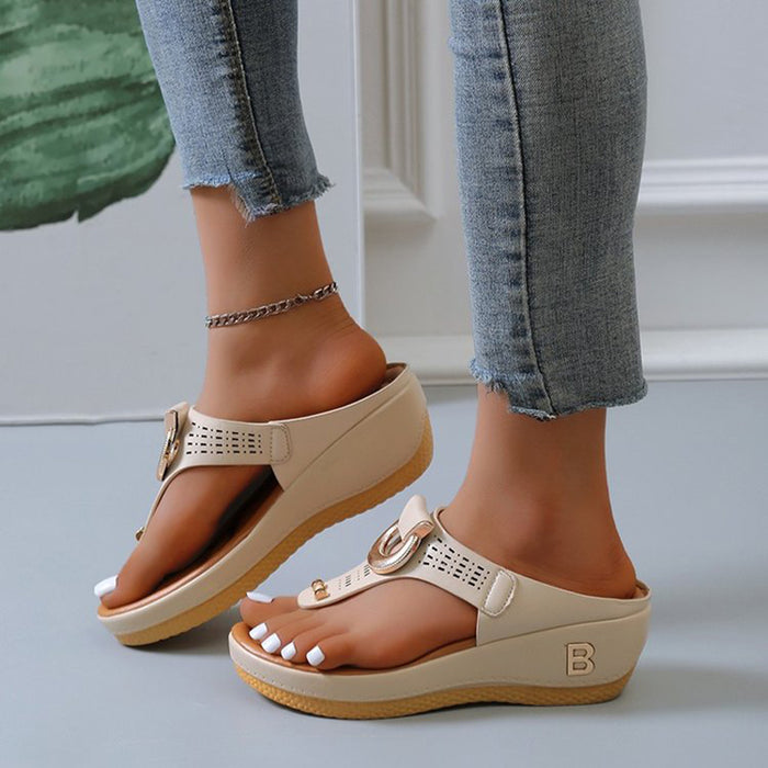 Tongs sandales femmes talons hauts chaussures compensées tongs en métal diapositives décoratives pantoufles
