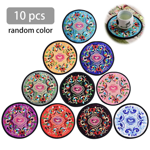 10 teile/satz Runde Bestickte Stoffuntersetzer Vintage Ethnic Floral
