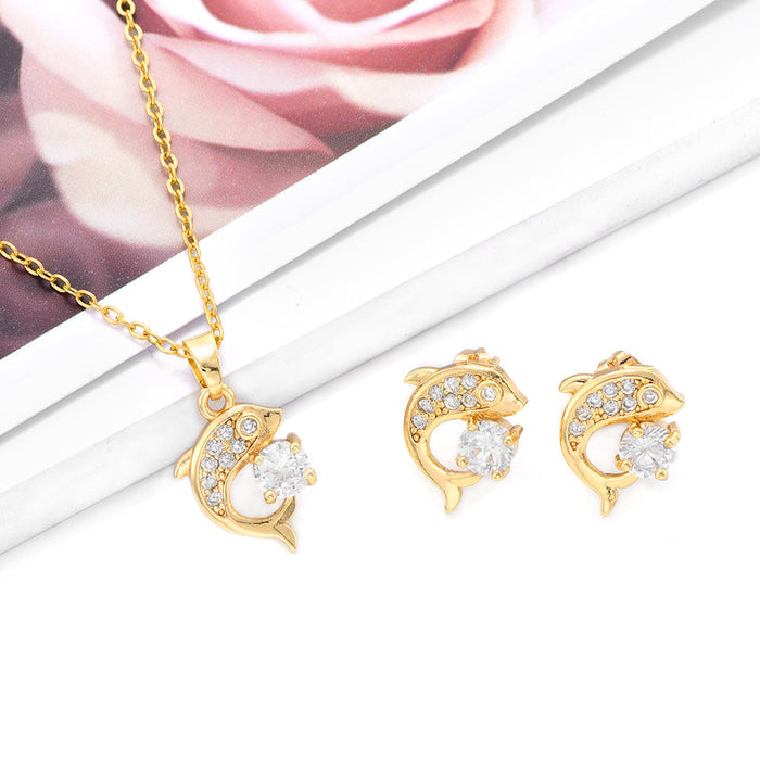 Design Delphin Typ Trendy Frauen Gold Ohrstecker Schmuck Zirkonia Halskette Set für Frauen Schmuck